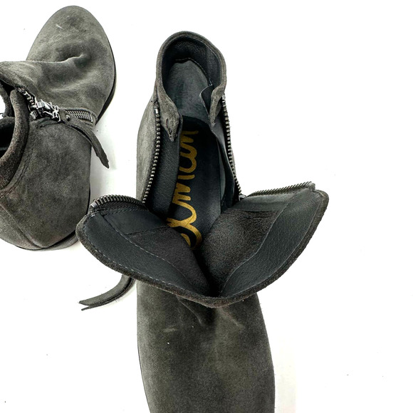 Sam Edelman size 6.5 booties dark gray leather upper side zip access both sides - Picture 6 of 11